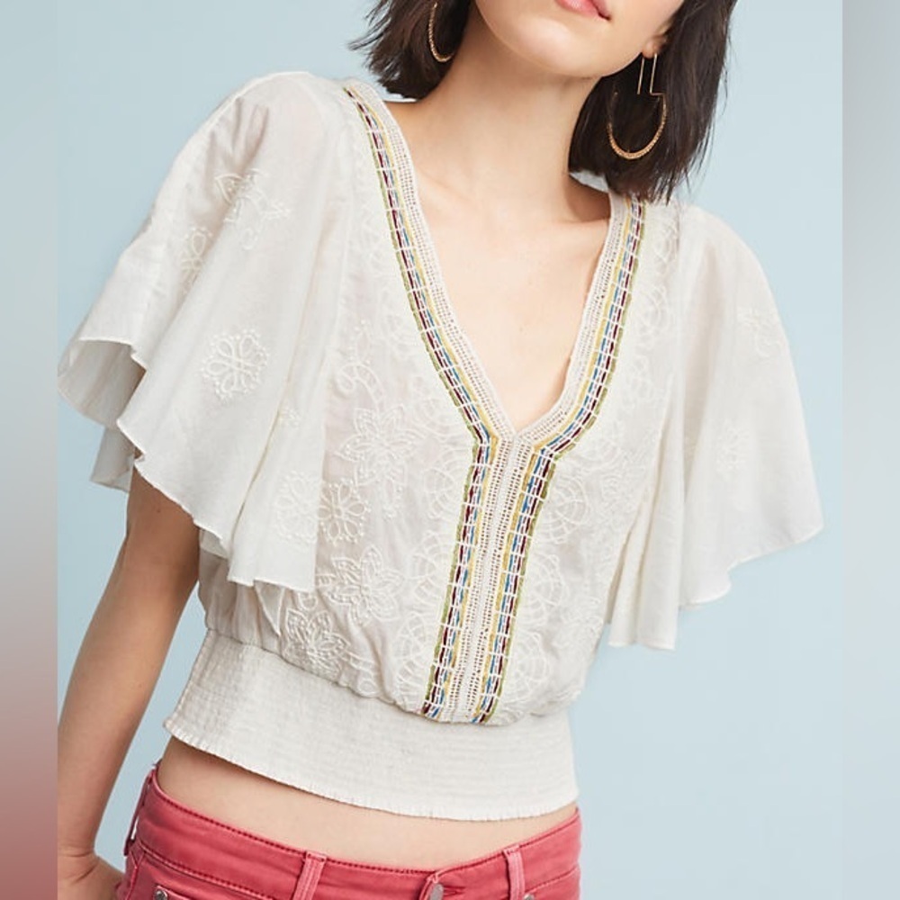 Anthropologie FLOREAT Aviana Embroidered Top